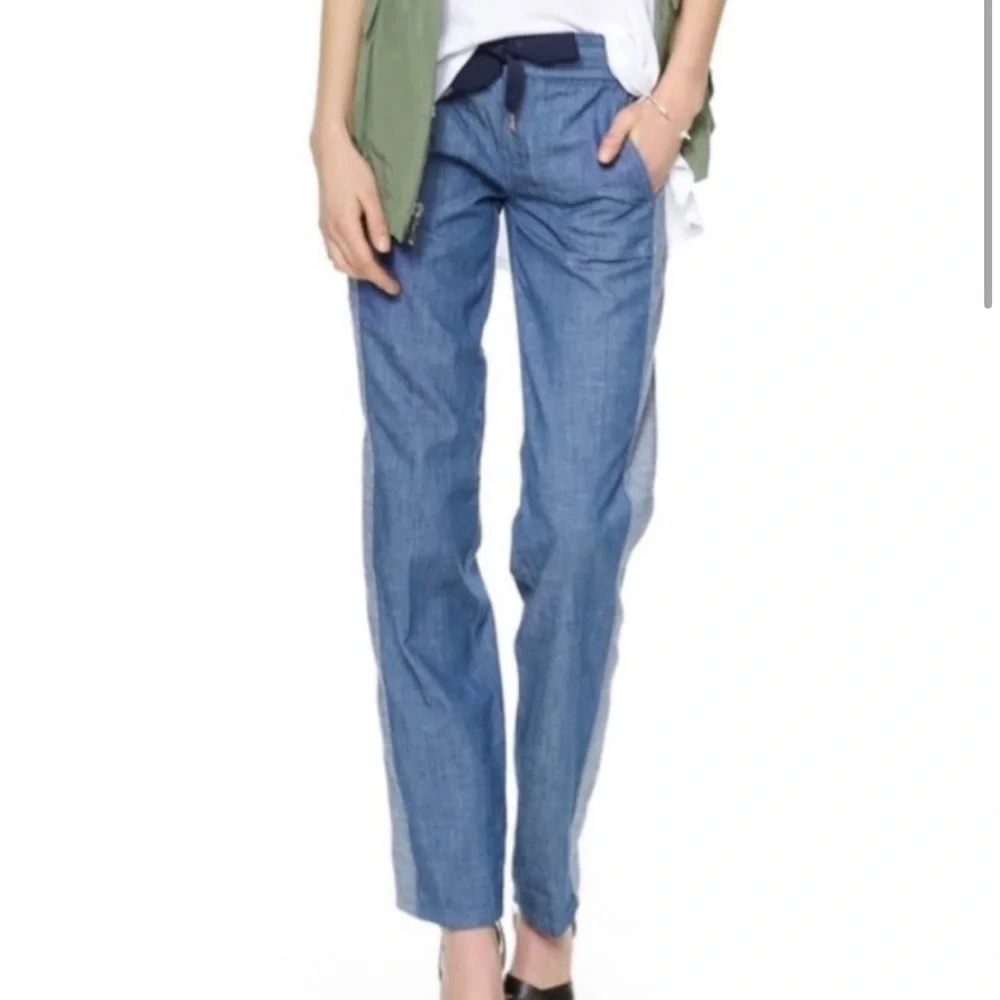 Tory Burch Allegra Chambray Two Tone Drawstring Waist Pants Size 28 Y